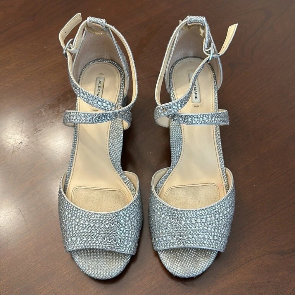 Alex Marie Seyland Rhinestone Cross Strap Block Heel Sandals